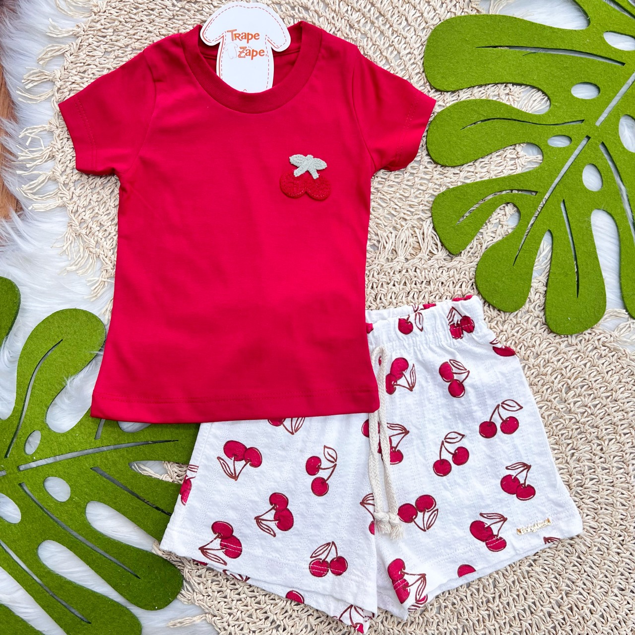Conj. Blusa Cerejas e Short - Vermelho